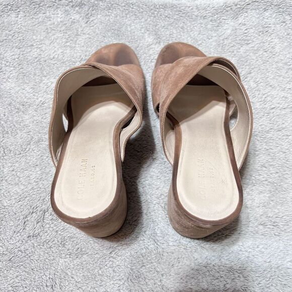 Cole Haan Suede Gabby Sandal Heeled Mules Womens 8.5 Mocha Mousse Nude Open Toe - Picture 8 of 11